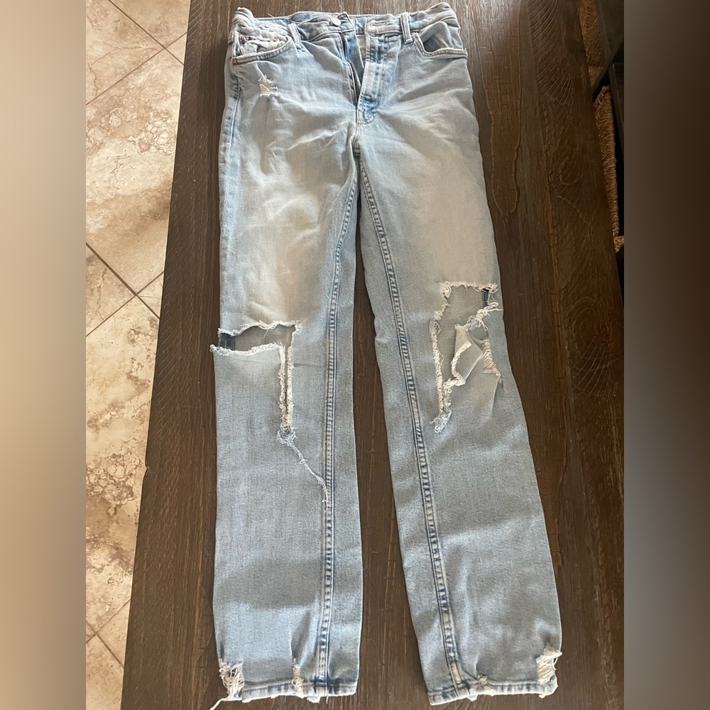 MOTHER Light Blue Ripped Skinny Jeans